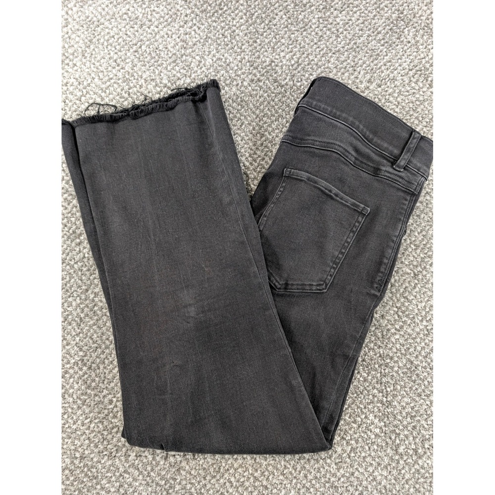 Spanx Cropped Flare Jeans Washed Black Raw Hem Pull On High Rise 20231R Size L